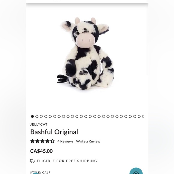 Jellycat Other - Jellycat Bashful Calf Plush in Black and White